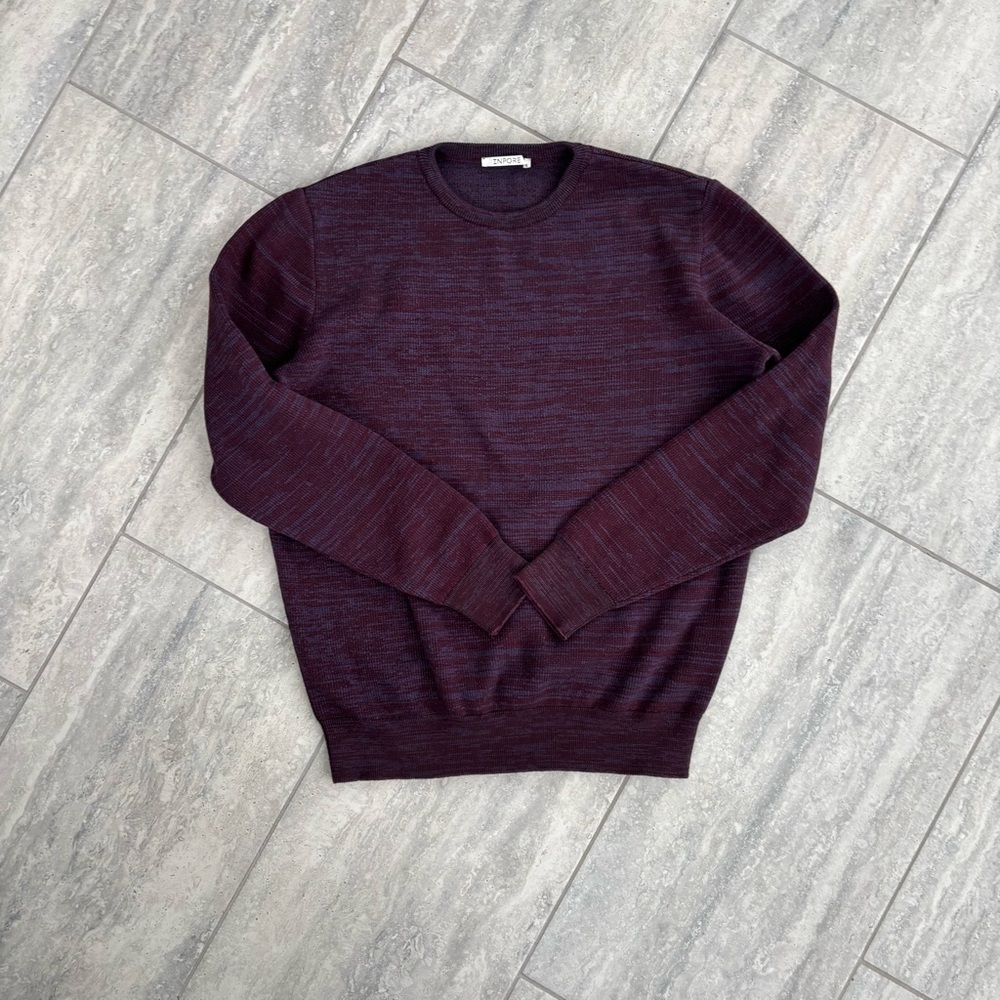 Classic Mens Crewneck Knit Sweater Burgundy Navy Colored Pattern Cotton Large‎